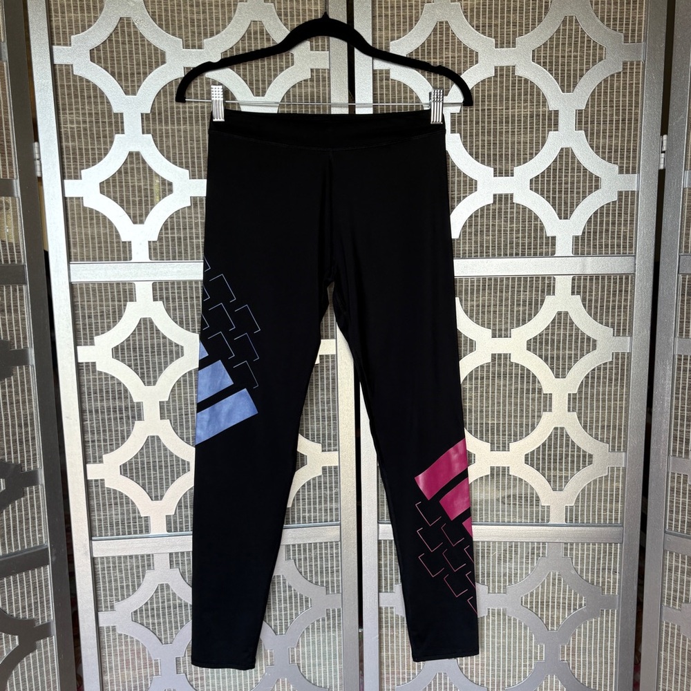 adidas Kids Leggings - Black with Pink and Blue Accents